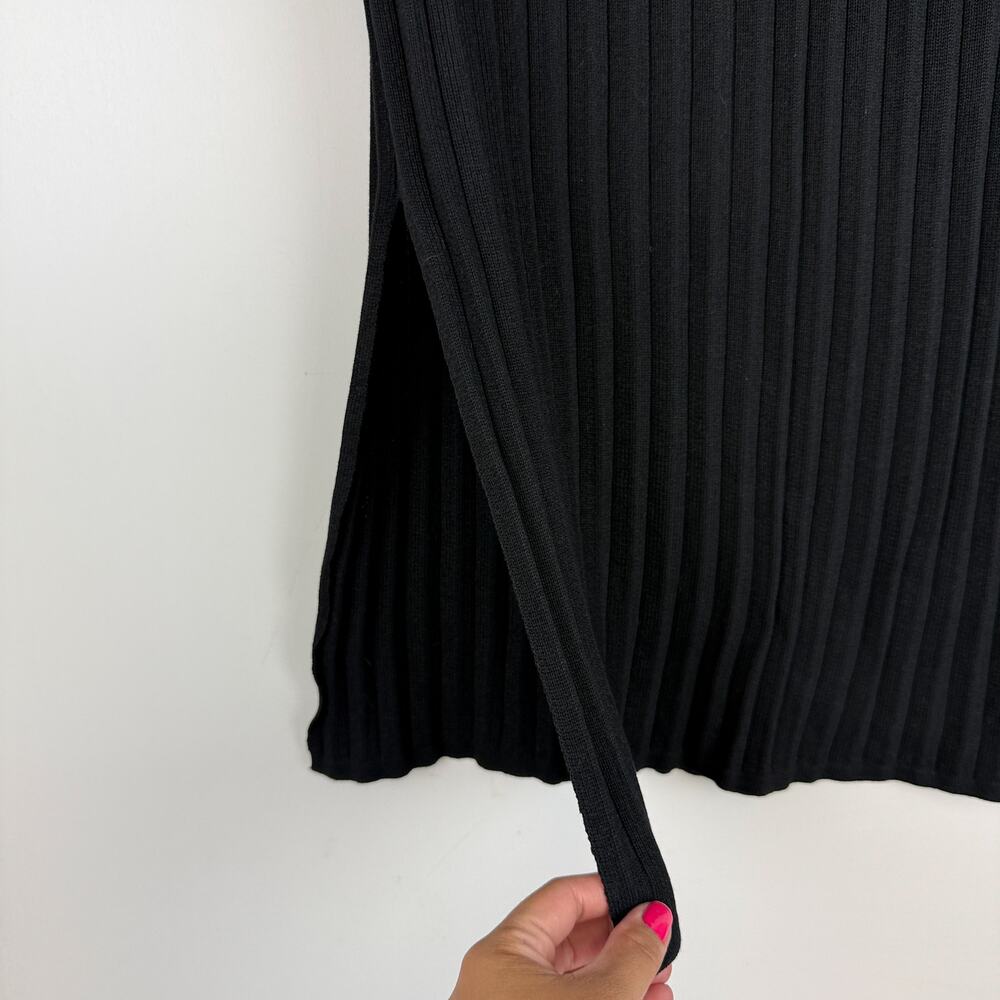 Commense Ribbed Side Slit Midi Pencil Skirt Black Acrylic - Size M - Picture 3 of 9